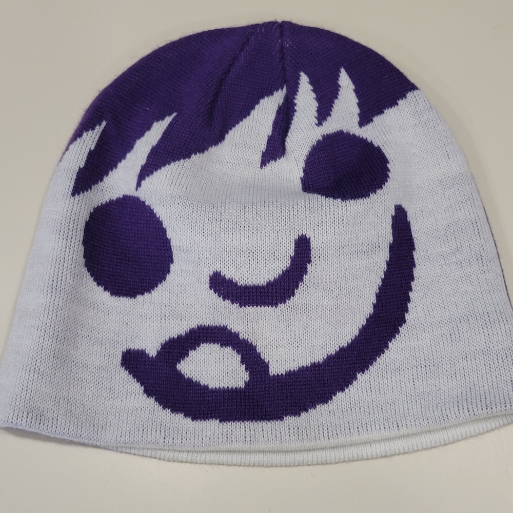 Purple and White Graphic Beanie